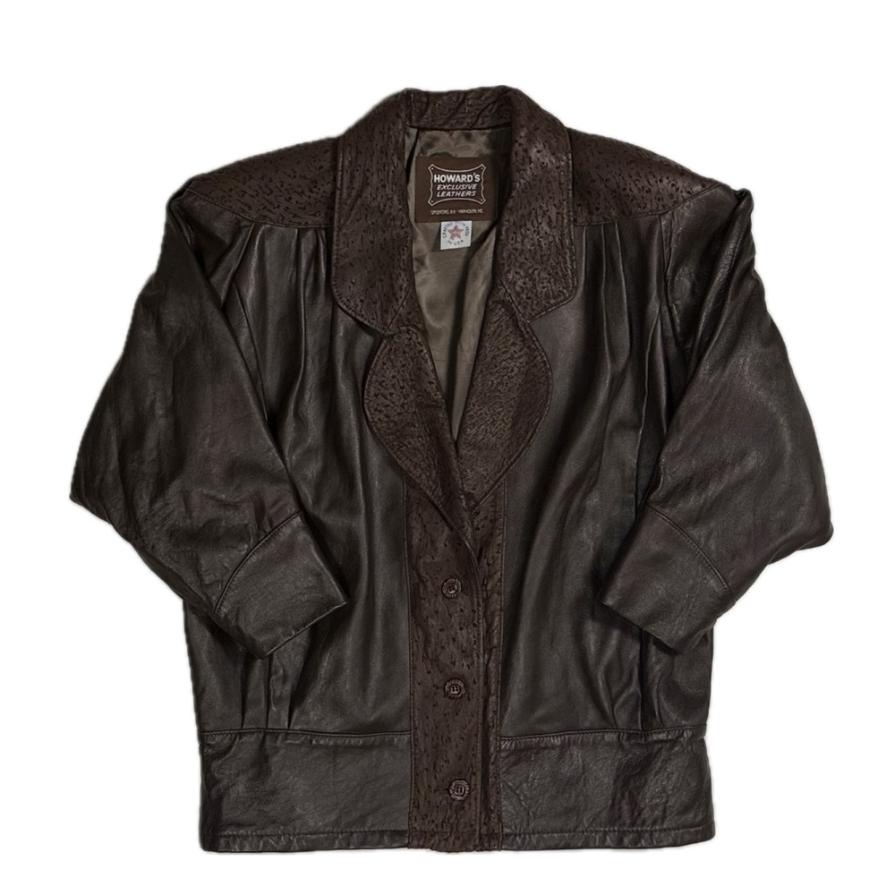 Vintage Howard's Made in USA brown leather 3/4th sleeve jacket mens 50R large